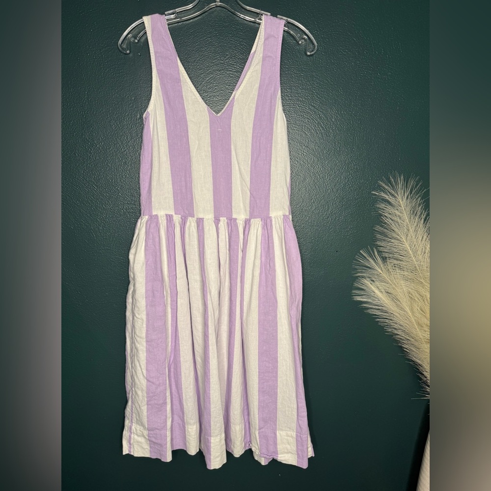 Urban Outfitters Purple and White Stripe Linen Midi Dress - Picture 4 of 8